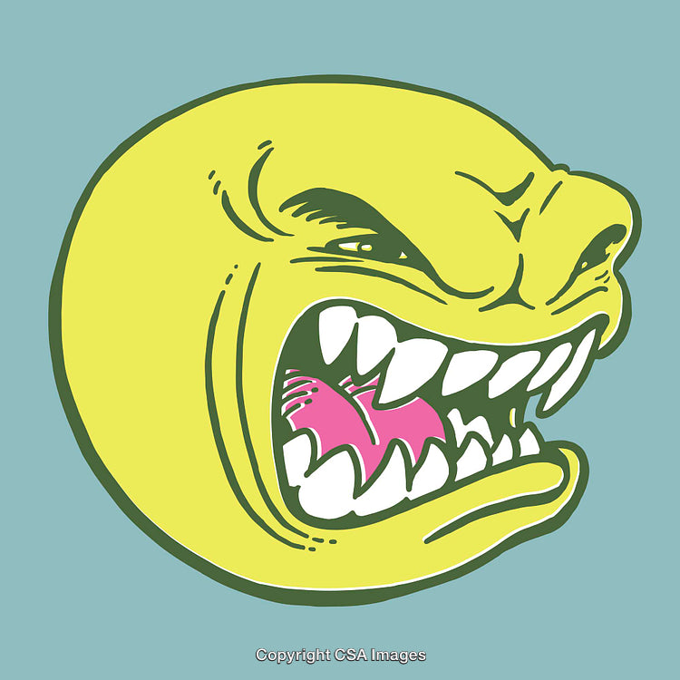 Colorful Illustration of a Ferocious Cartoon Character Yelling With Sharp Teeth