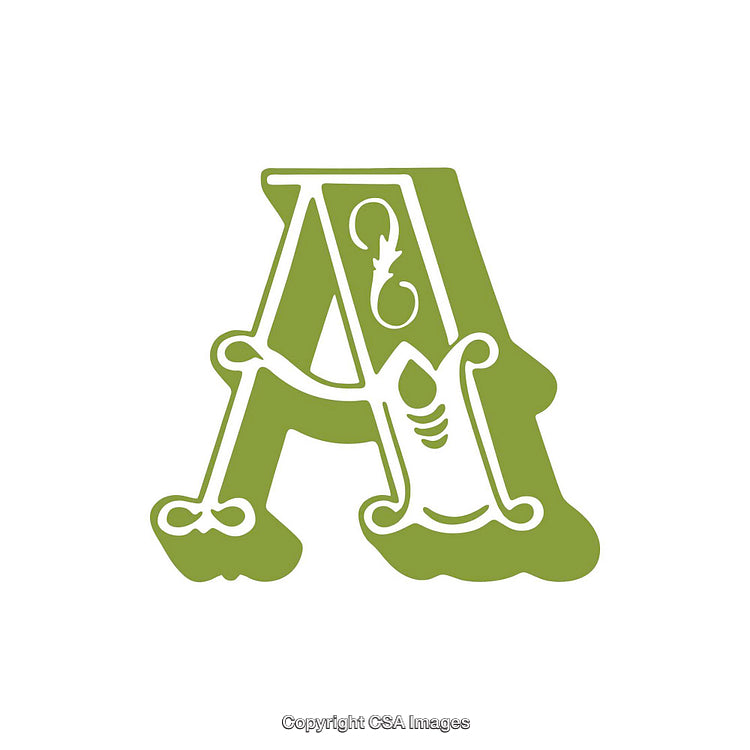 Green Decorative Letter A With Artistic Design on White Background