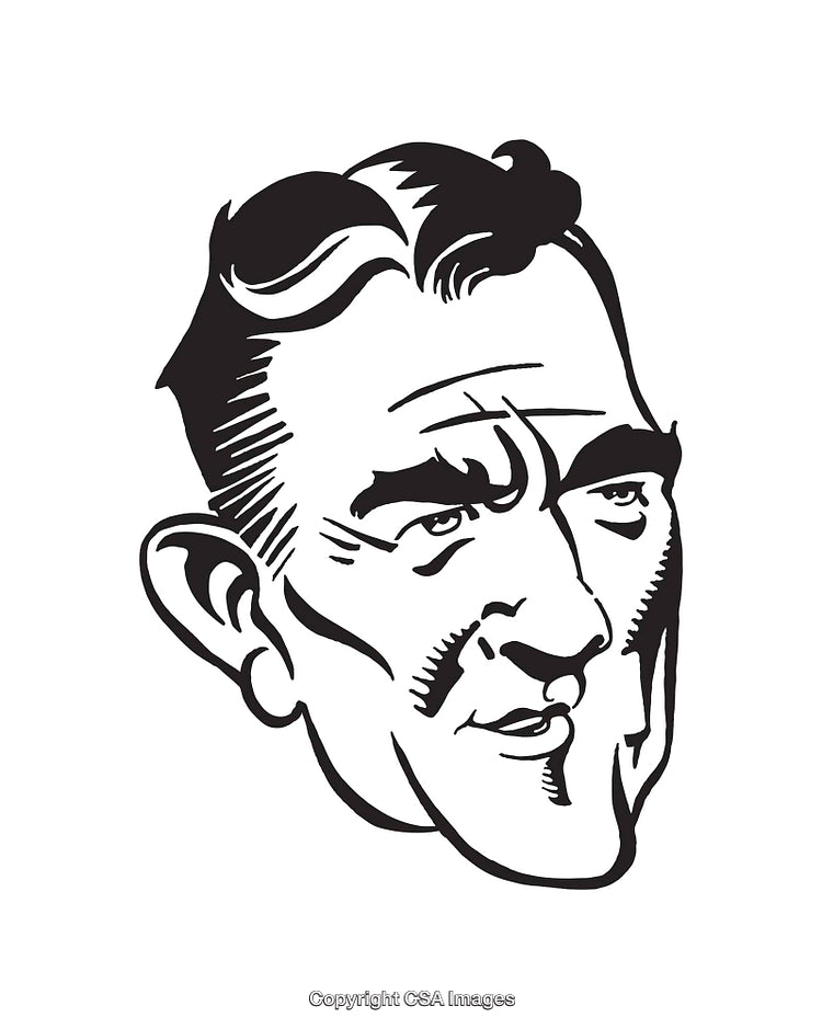 Retro Black and White Line Art Illustration of a Man's Face