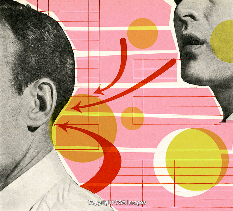 Retro Collage of Communication With Visual Arrows and Abstract Shapes
