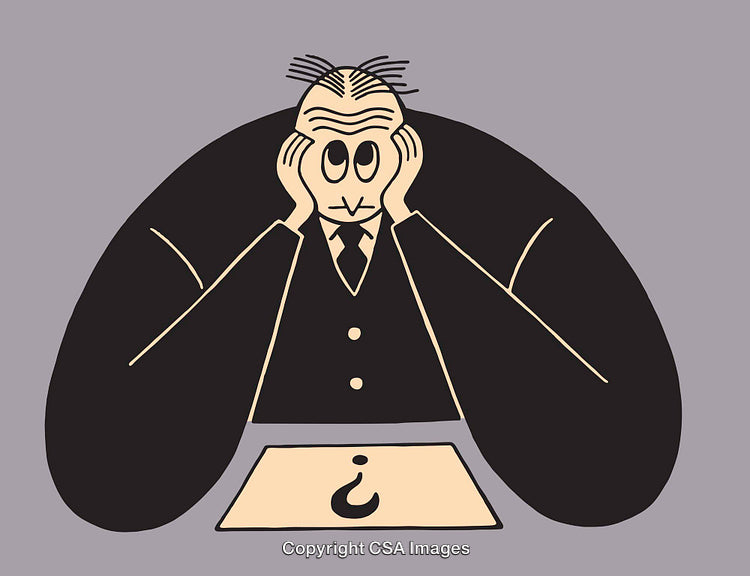 Abstract Illustration of a Pensive Businessperson with Question Symbol