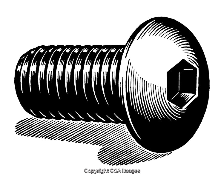 Detailed Engraving of a Metal Screw with Hexagonal Socket Design