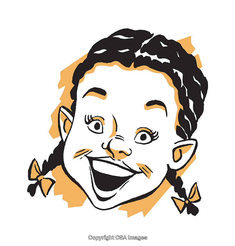 Playful Cartoon Illustration of a Brightly Smiling Girl with Braided Hair