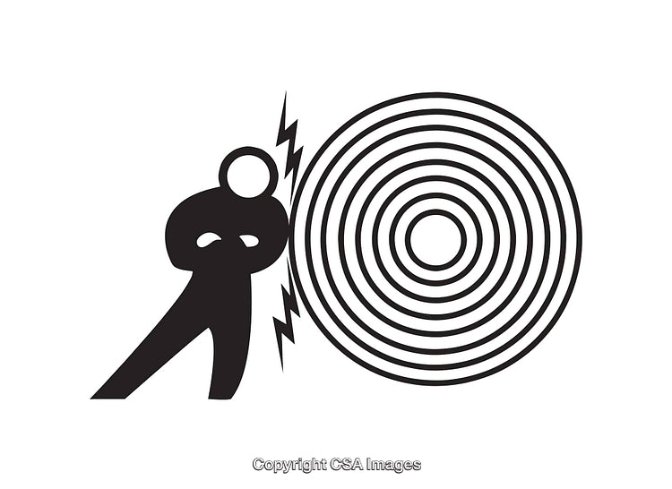 Stylized Icon Illustrating Shockwaves with a Human Figure and Circular Waves