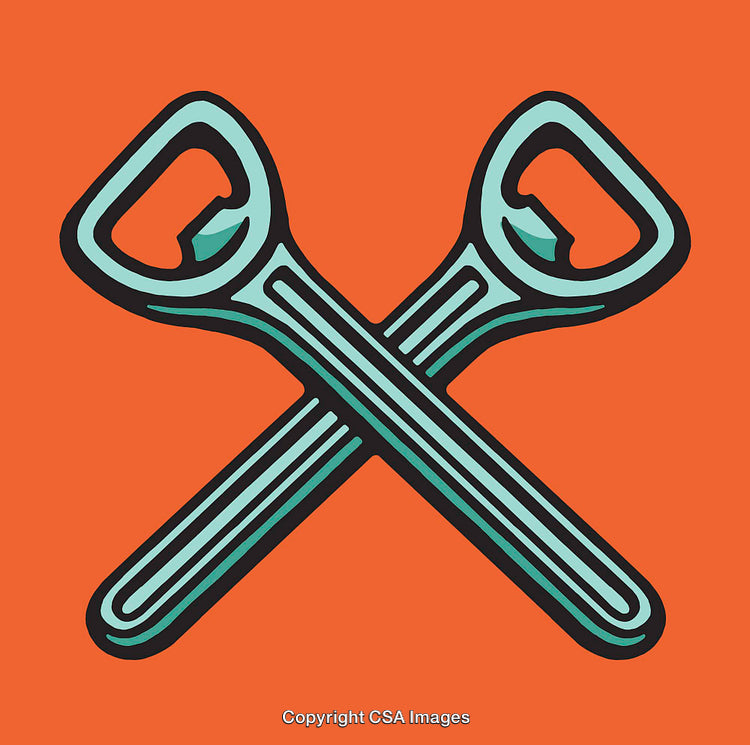 Crossed Bottle Openers Illustration with Bold Orange Background