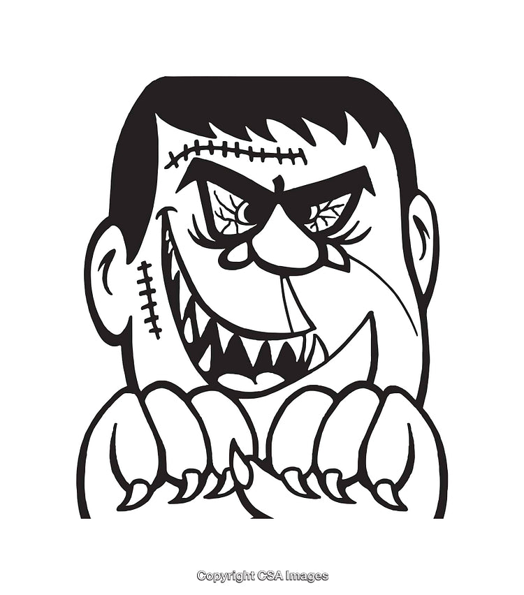 Black and White Cartoon Monster Illustration with Creepy Features
