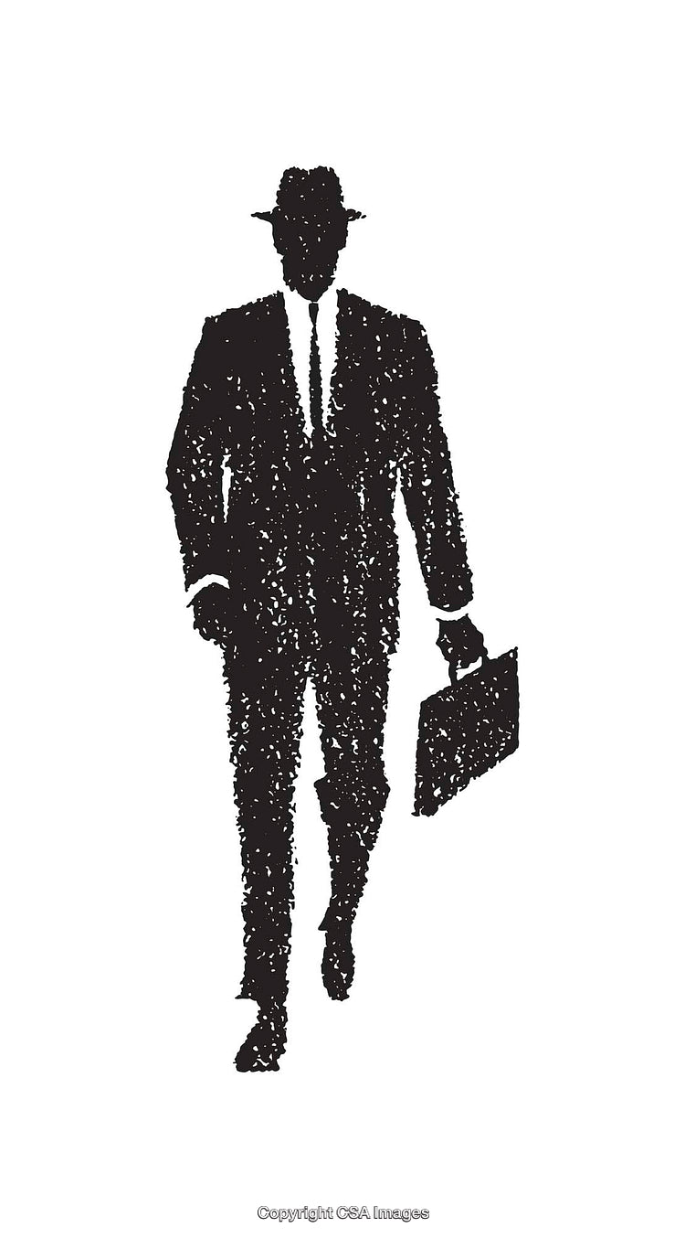 Silhouette Illustration of Businessman Carrying Briefcase in Black and White