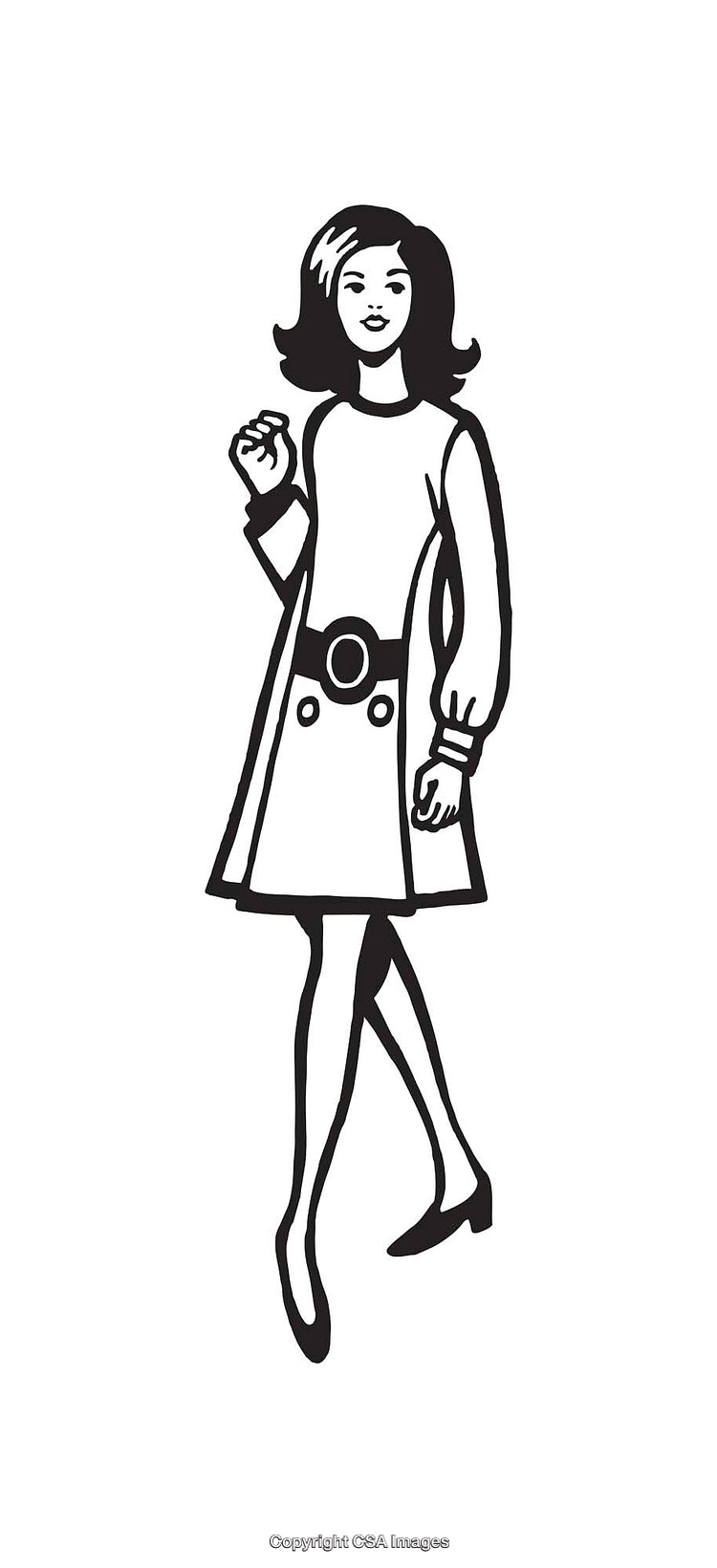 Retro Black And White Line Art of a Stylish Woman in 1960s Fashion