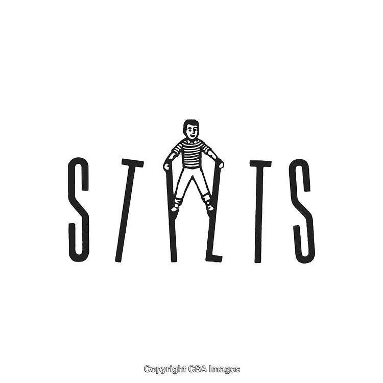 Illustration of Figure Balancing on Stilts with Creative Logo Design