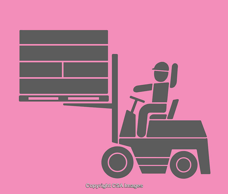 Forklift Operator Moving Cargo in Pink Background Line Art Illustration
