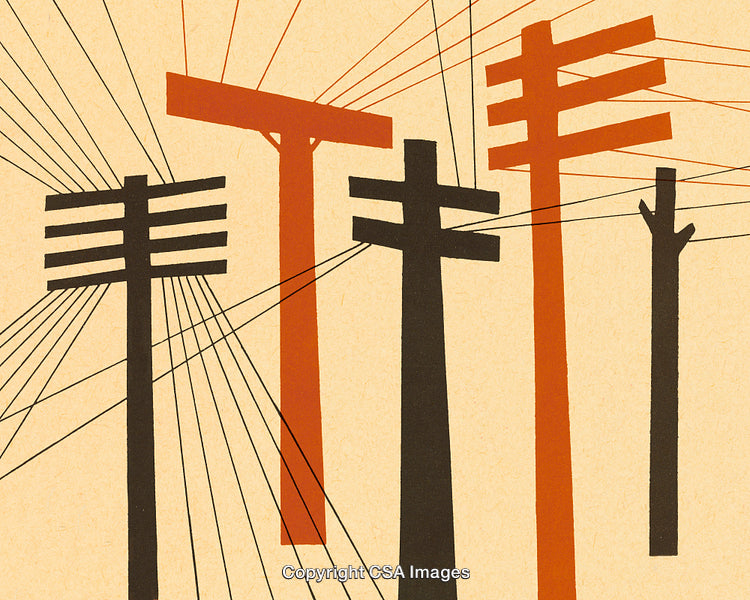 Abstract Illustration of Power Poles With Geometric Shapes and Wire Lines