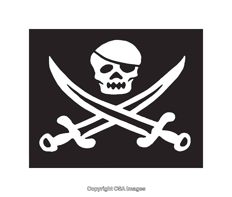 Pirate Jolly Roger Skull Crossed Swords Illustration in Black and White