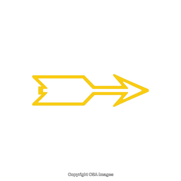 Yellow Outlined Arrow Symbol Facing Right on White Background
