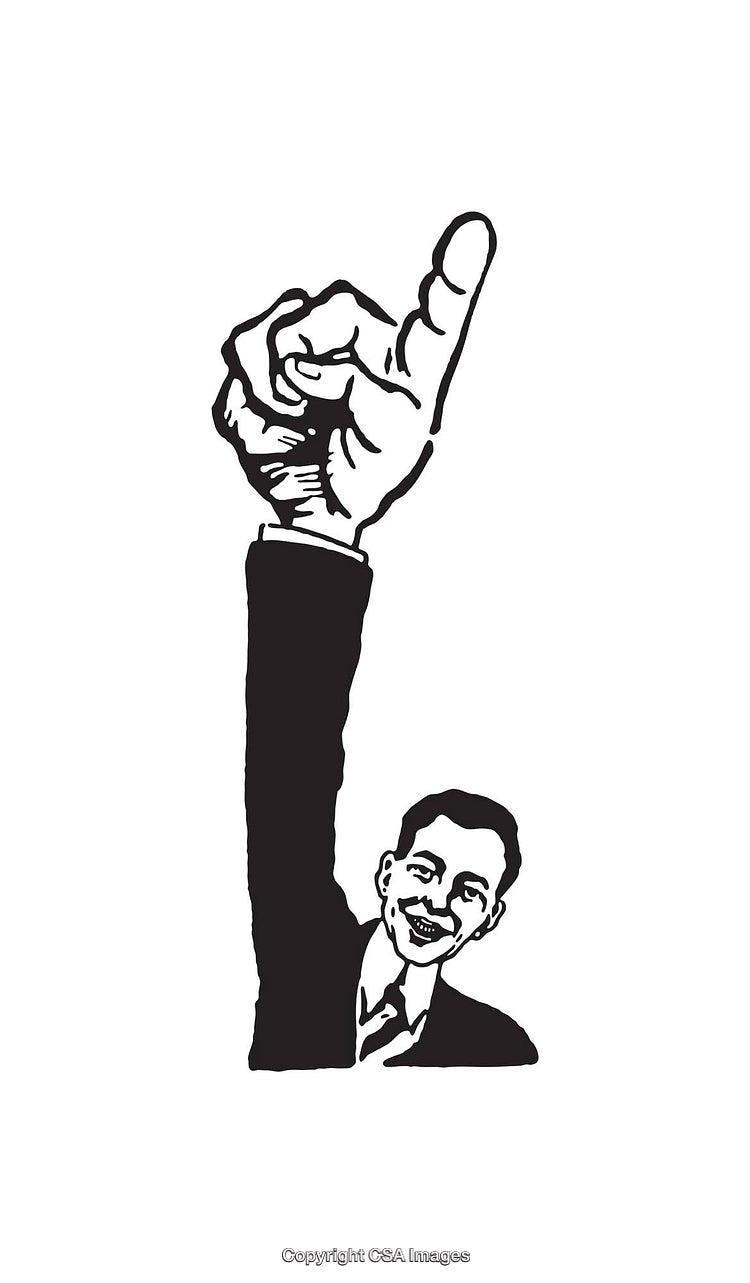 Black and White Line Art of a Person Gesturing Number One
