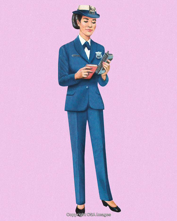 Vintage Illustration of a Uniformed Police Officer Standing and Writing Notes