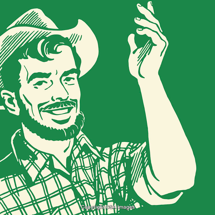 Retro Western Male Portrait in Green and Beige Color Style