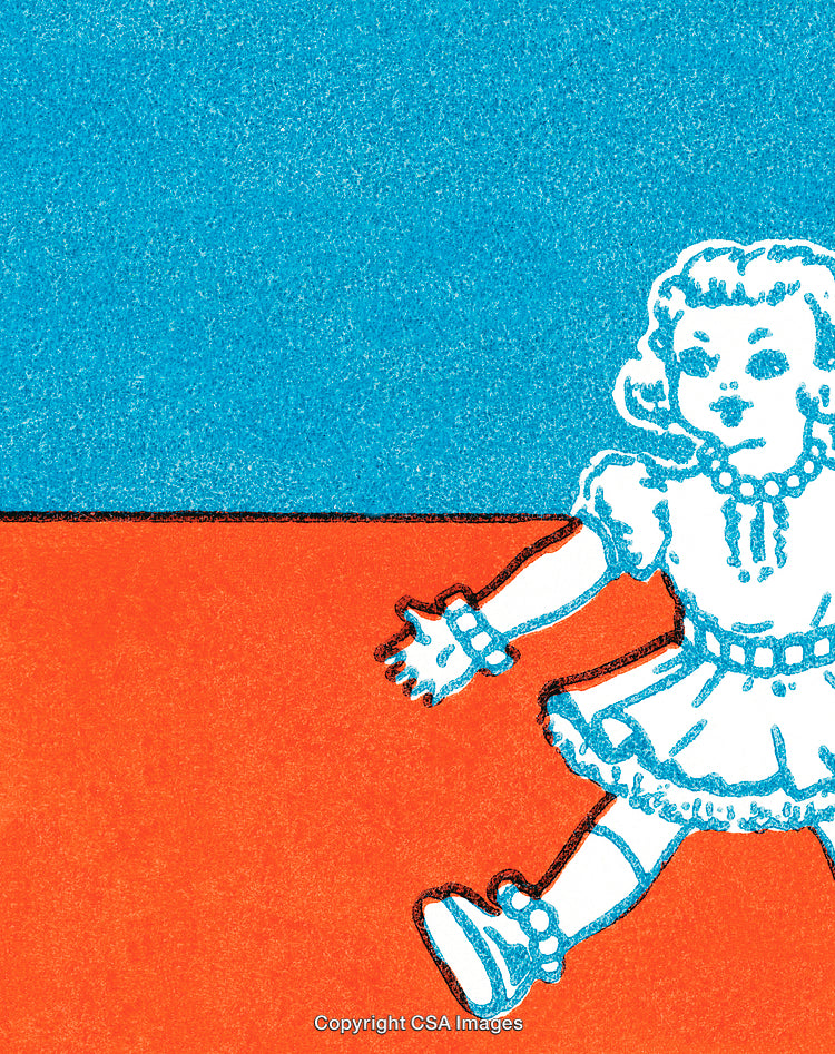 Vintage-Style Illustration of a Girl on Bold Color Background