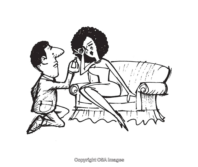 Man Proposing to Woman in Humorous Black and White Line Art