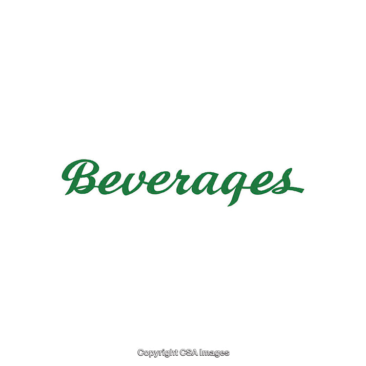 Green Script Text on White Background Representing Beverages