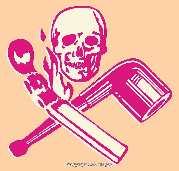 Bright Pink Skull and Pipe Illustration with Artistic Line Art Elements