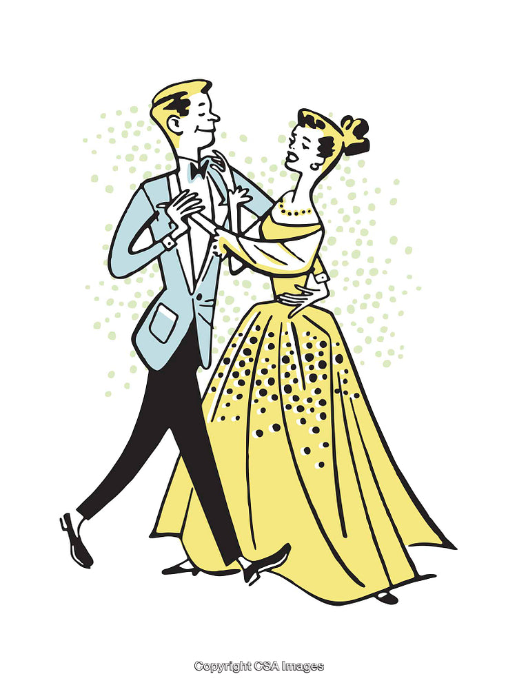 Elegant Couple Dancing in Vintage Style Formal Attire Illustration
