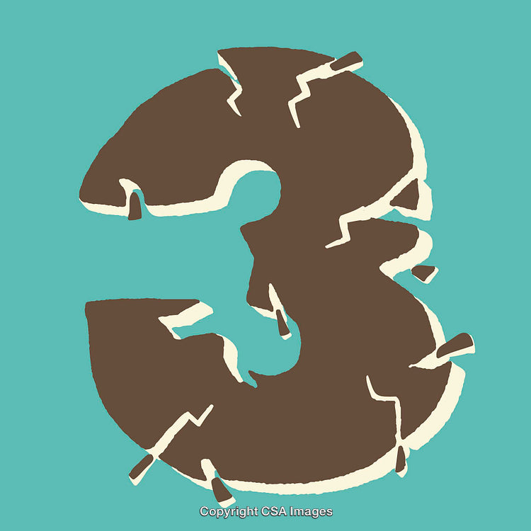Cracked Number Three Design Against a Solid Teal Background