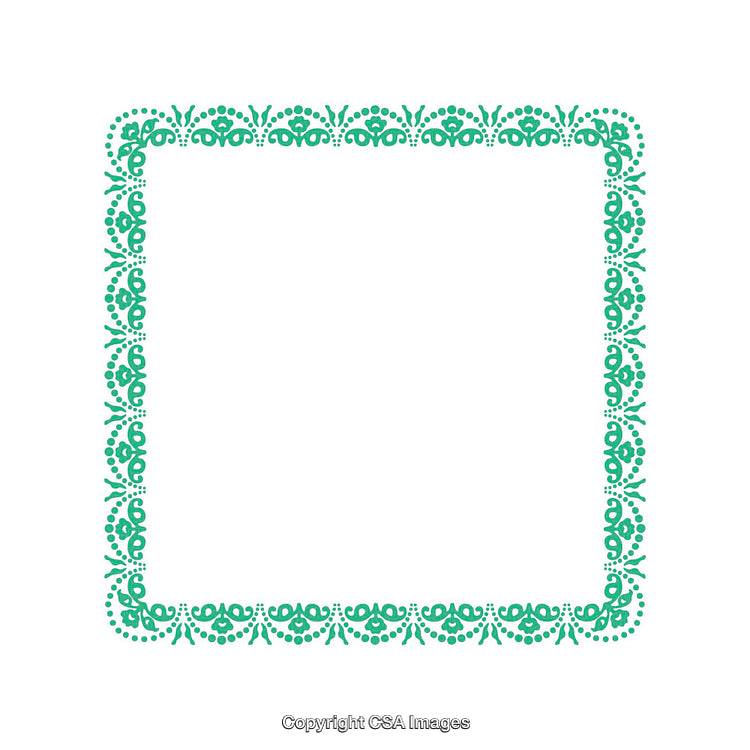 Elegant Green Ornamental Frame with Intricate Floral Patterns on White Background