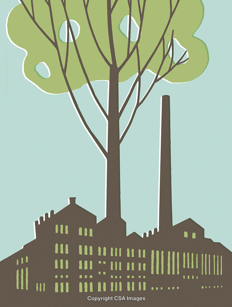 Environmental Concept Art Blending Nature and Industry in Minimalistic Illustration Style