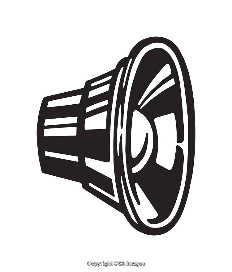 Black and White Line Art Illustration of a Loudspeaker Symbol