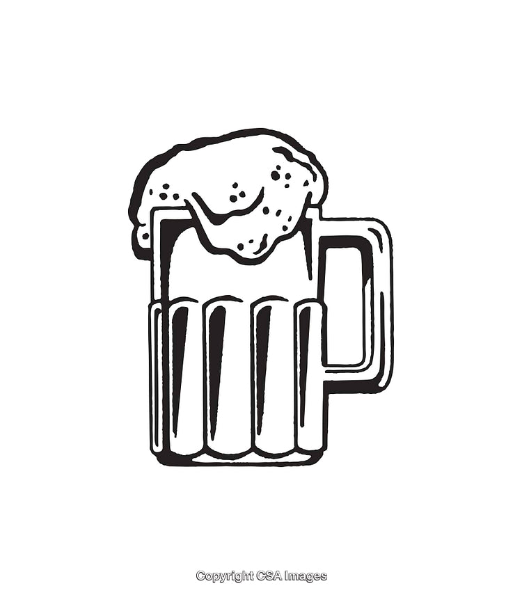 Hand-Drawn Beer Mug Line Art with Foam Illustration in Black and White