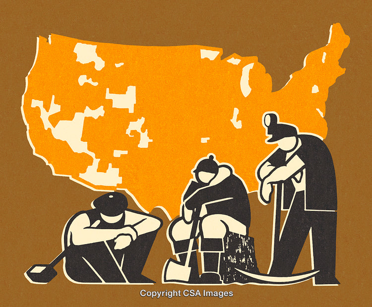 Depiction of Workers Against a Map of the United States in Graphic Style