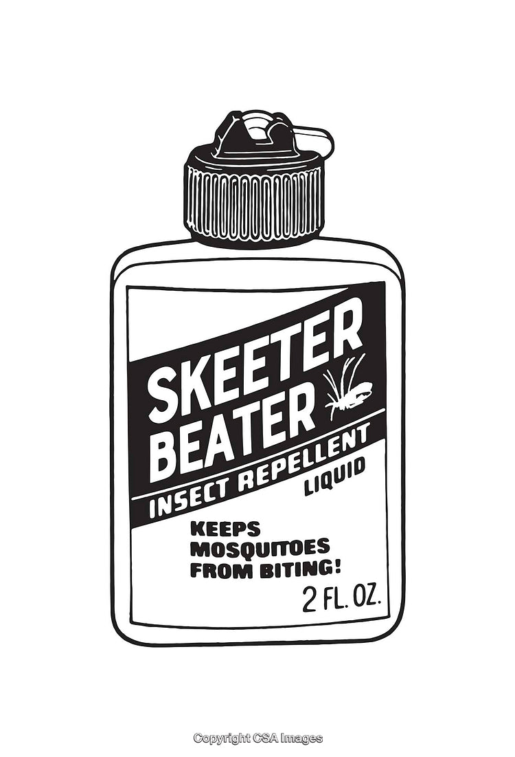 Black and White Line Art Illustration of Insect Repellent Bottle
