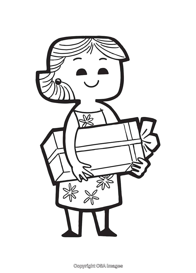 Black And White Illustration of Woman Holding A Gift Box