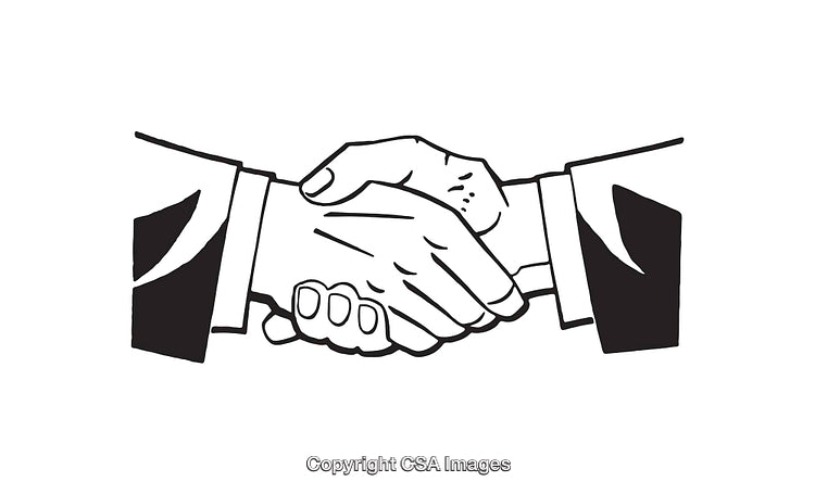 Black and White Line Art of a Handshake Between Two Professionals