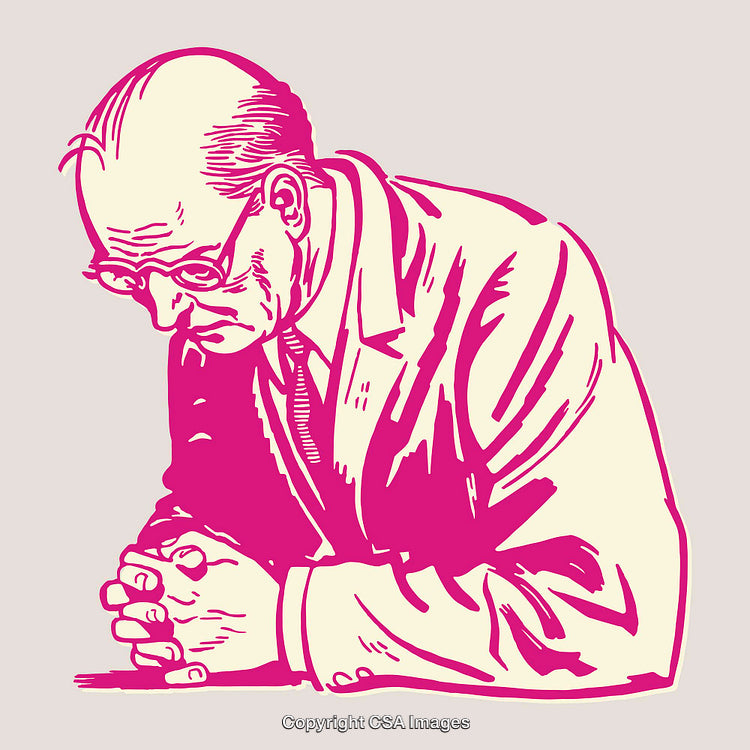 Color Illustration of a Thoughtful Man Sitting in Contemplation
