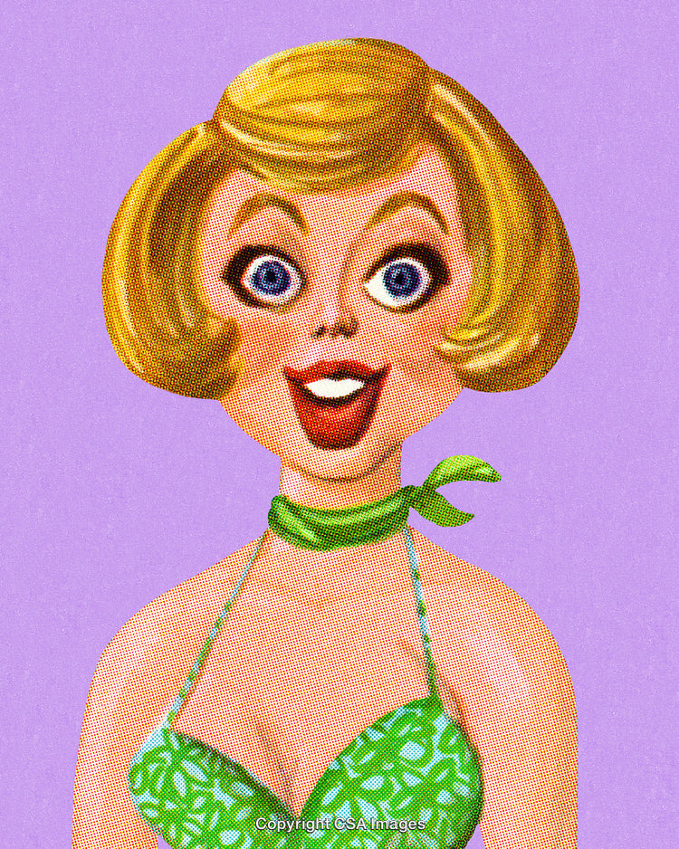Retro Inspired Illustration of a Woman in Vibrant Vintage Attire