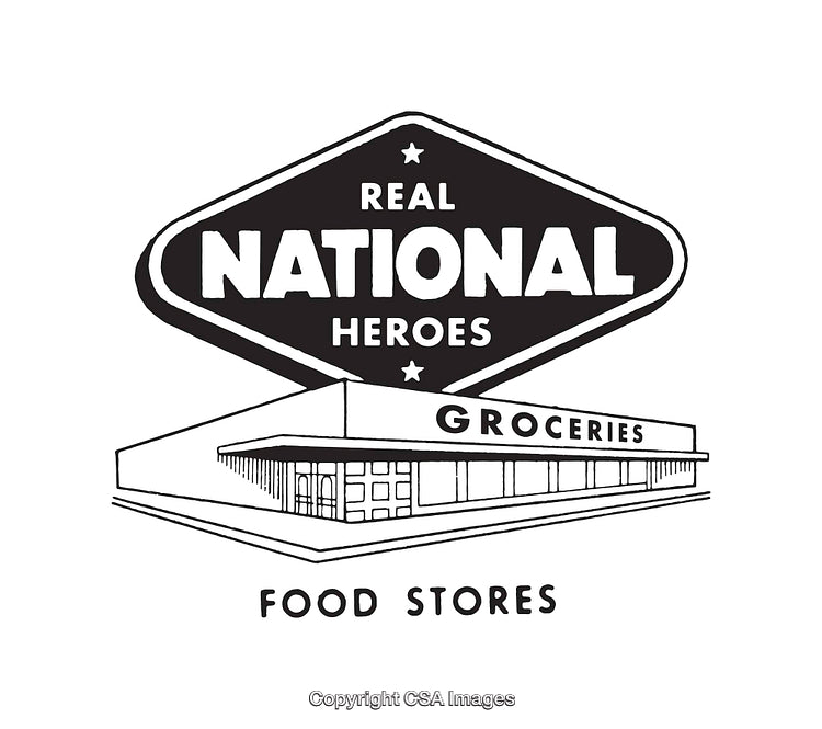 Black and White Line Art of a Grocery Store Logo Illustration