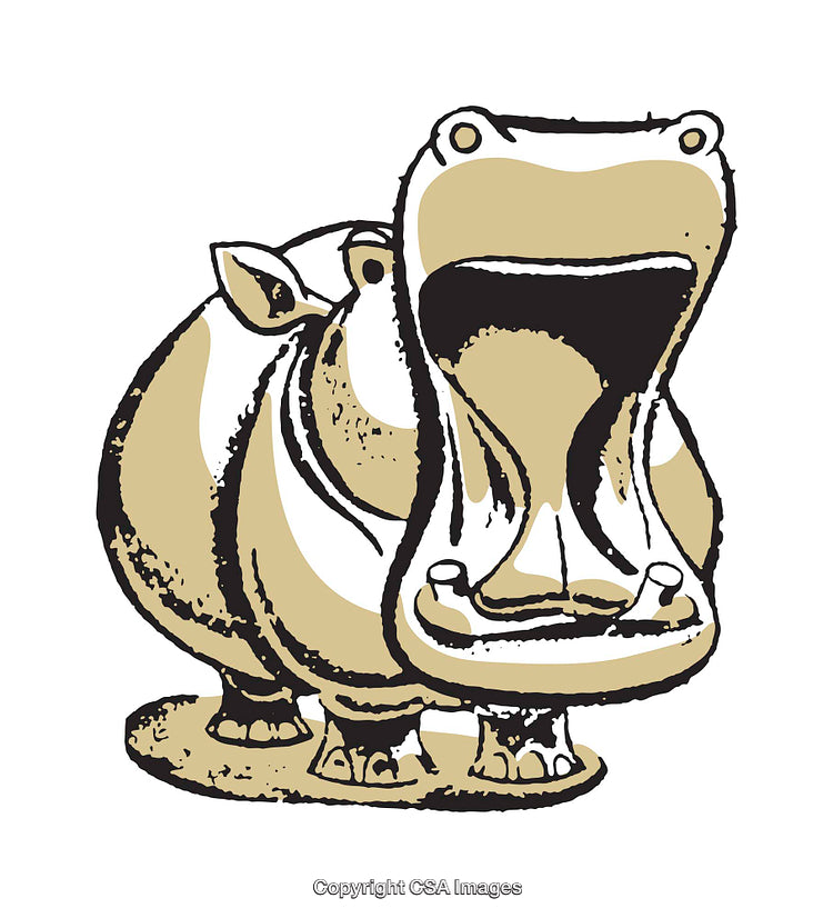 Playful Illustrated Hippopotamus with Open Mouth in Artistic Style