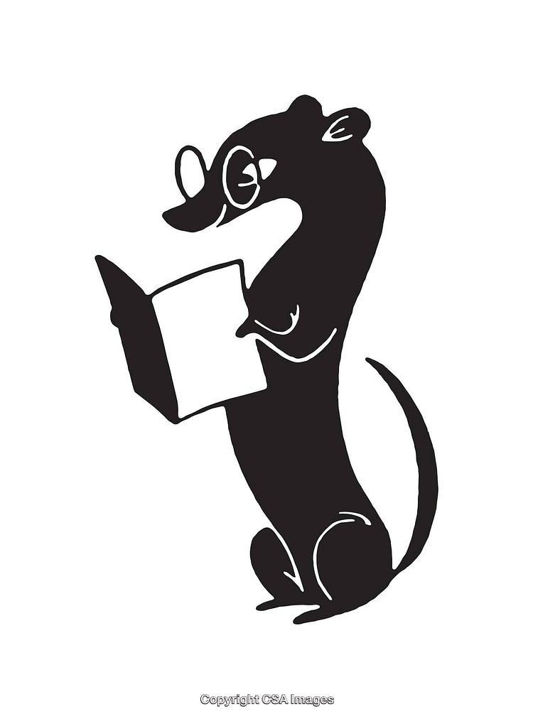 Black and White Illustration of an Animal Reading a Book