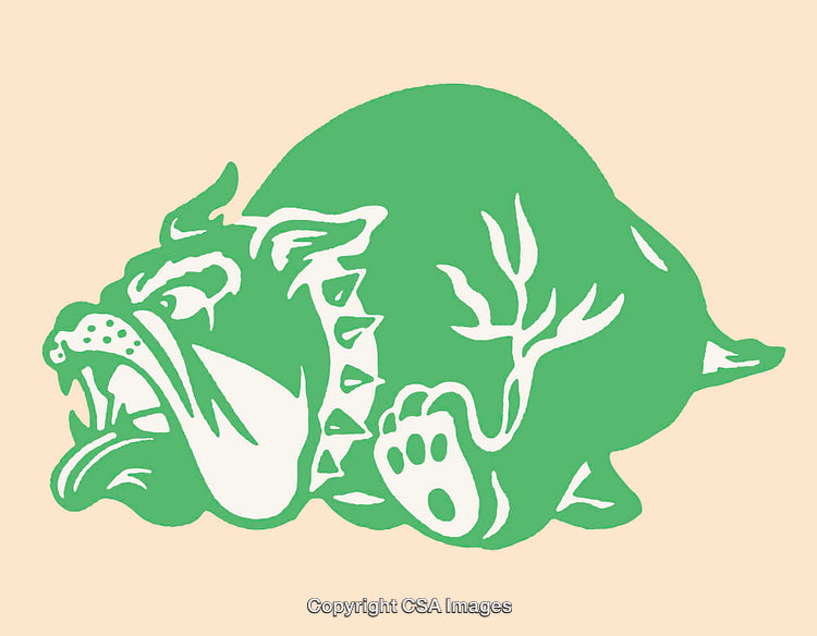 Illustrated Green Bulldog Artwork With Unique Abstract Elements and Bold Colors