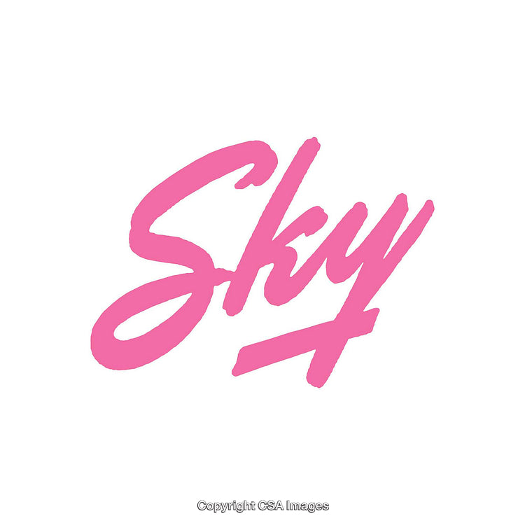 Stylish Pink Script Word 'Sky' on Clean White Background