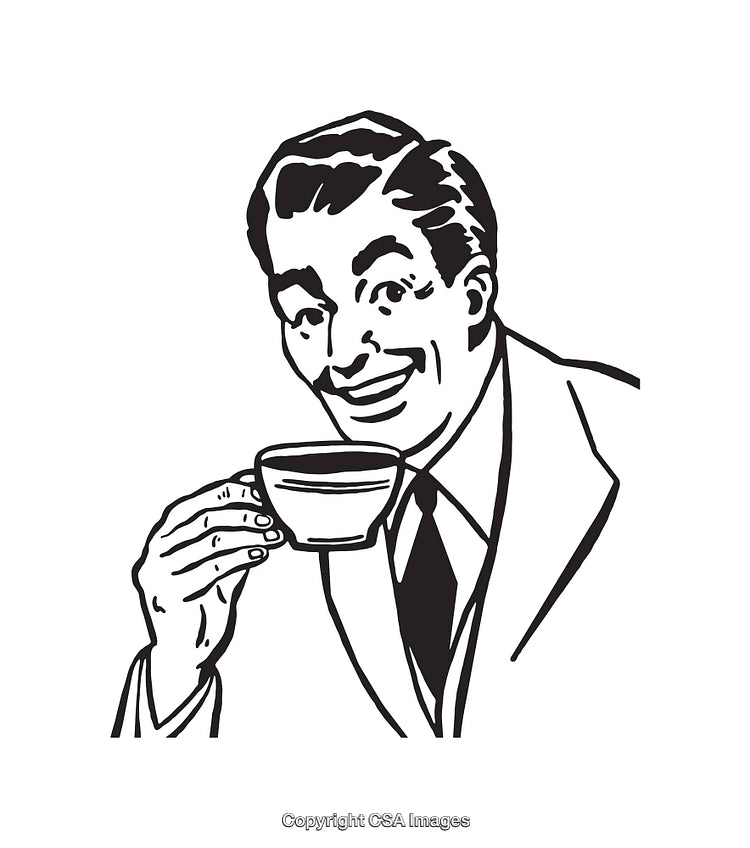 Retro Style Black And White Illustration of a Man Holding a Cup
