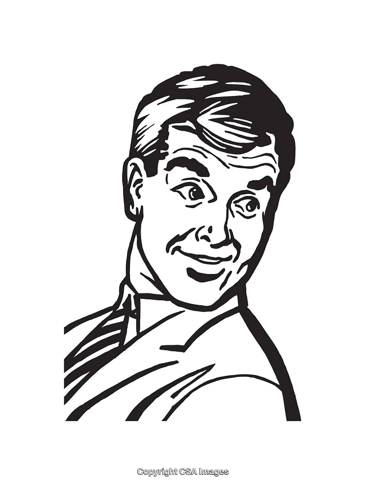 Retro Styled Black and White Illustration of a Smiling Man