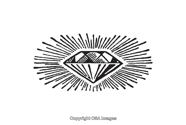 Hand-Drawn Line Art Illustration of a Radiating Diamond with Light Rays