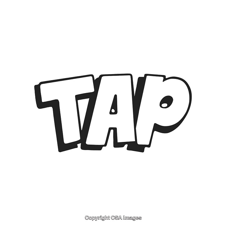 Black and White Cartoon Text Illustration Featuring the Word Tap on White Background
