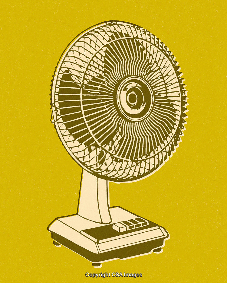 Vintage Illustration of Electric Fan on Yellow Background