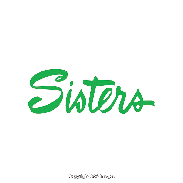 Stylized Green 'Sisters' Text Design on White Background