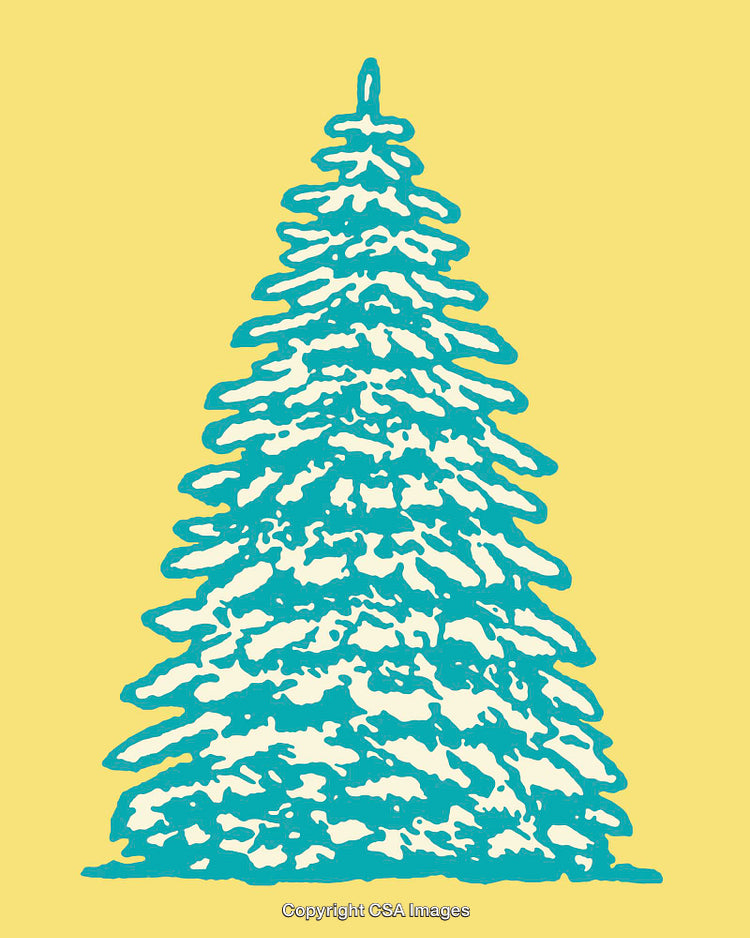Colorful Artistic Illustration of Evergreen Tree Covered in Snow