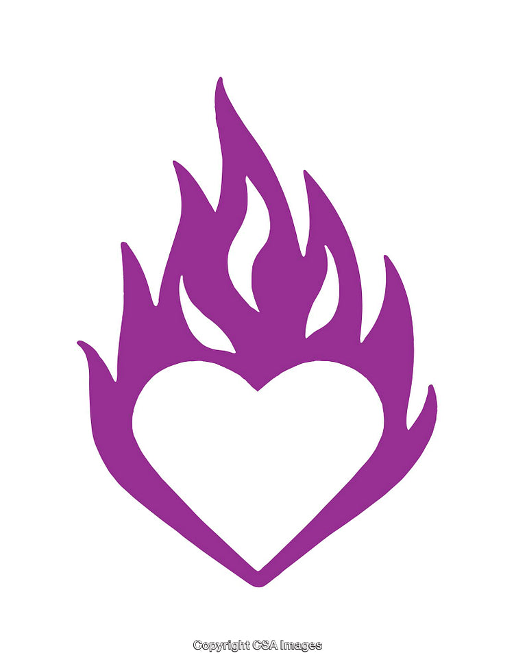Purple Heart with Flames Icon Symbolizing Passion and Energy