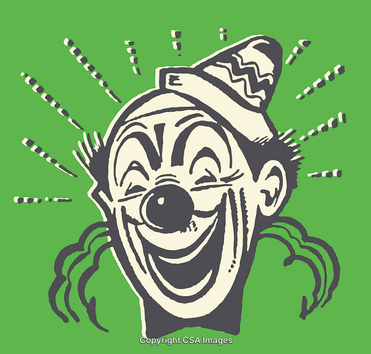 Vintage Illustration of a Smiling Clown Head on a Green Background